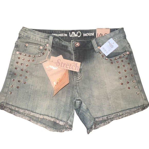 NWT Lavo Dark Green Bronze Studded Womens Shorts Size 11/12 Raw Hem Rock - Picture 1 of 5